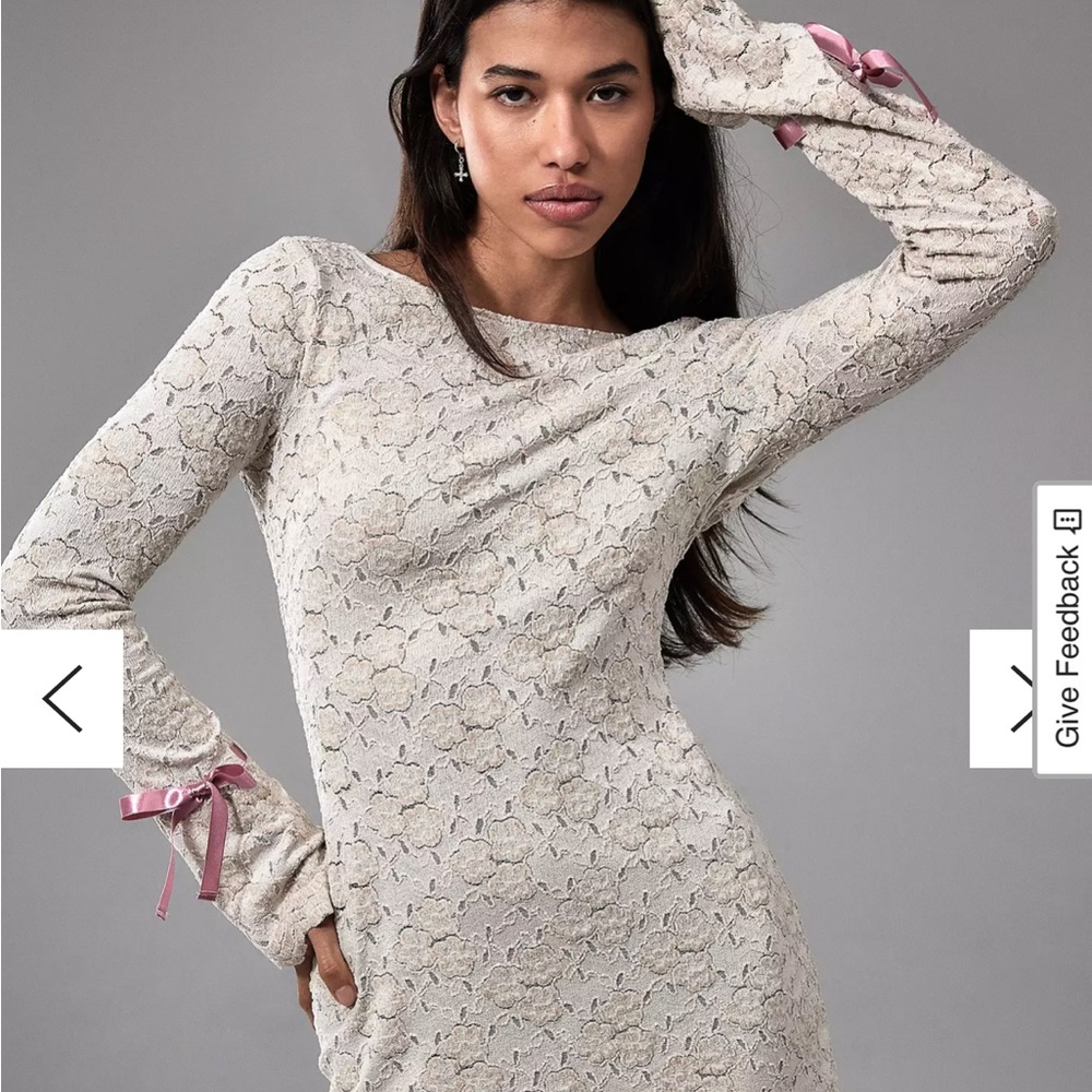 Urban Outfitters Cream Lace Dress with Pink Accents